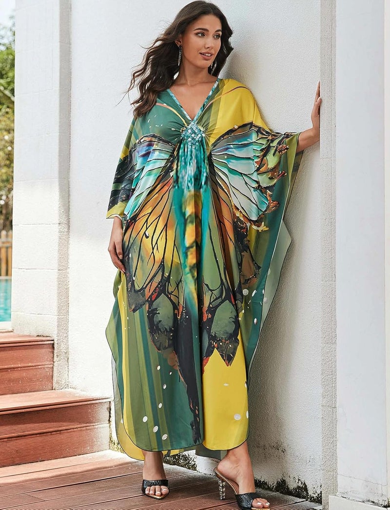KECVOT Kaftan Dresses for Women Plus Size Batwing Sleeve Caftans Long Bathing Suit Cover Up Maxi Beach Dress Loungewear - Image 3